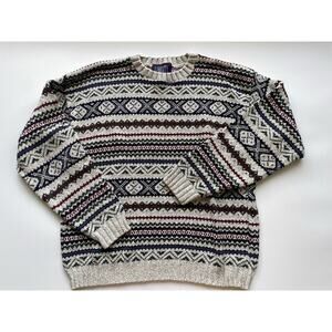 Men's Vintage Liberty Fair Isle Multicolor Knit Crewneck Sweater Size XL